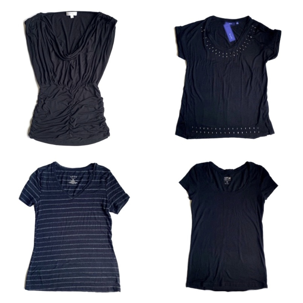 BUNDLE Lot - Assorted BLACK T-shirt Bundle of Four Tops Tshirts Size XS & Small